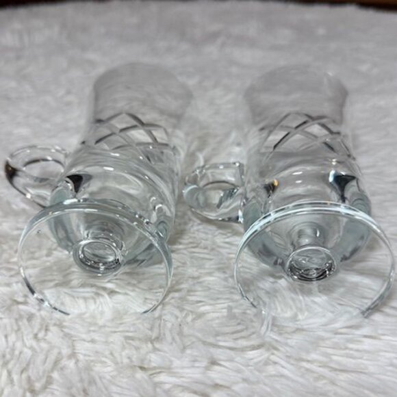 NWOT Set of 2 Diamond Etched Glass Irish Coffee Cappuccino Latte Mugs - Picture 6 of 7